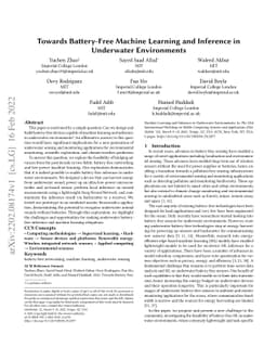 Towards Battery-Free Machine Learning and Inference in Underwater
  Environments