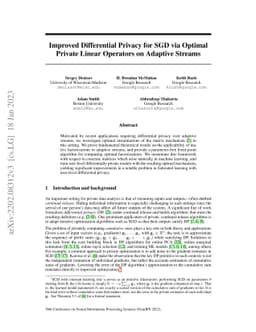 Improved Differential Privacy for SGD via Optimal Private Linear
  Operators on Adaptive Streams
