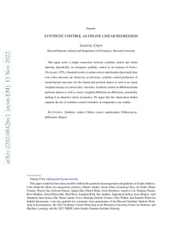 Synthetic Control As Online Linear Regression