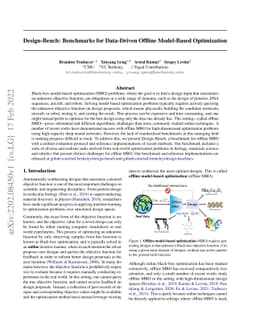 Design-Bench: Benchmarks for Data-Driven Offline Model-Based
  Optimization