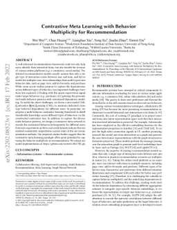 Contrastive Meta Learning with Behavior Multiplicity for Recommendation