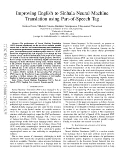 Improving English to Sinhala Neural Machine Translation using
  Part-of-Speech Tag
