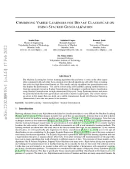 Combining Varied Learners for Binary Classification using Stacked
  Generalization