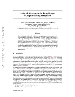 Molecule Generation for Drug Design: a Graph Learning Perspective