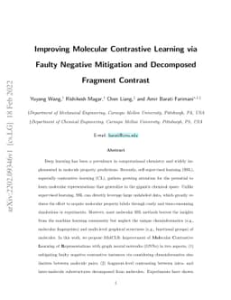 Improving Molecular Contrastive Learning via Faulty Negative Mitigation
  and Decomposed Fragment Contrast