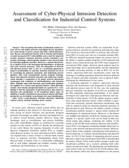 Assessment of Cyber-Physical Intrusion Detection and Classification for
  Industrial Control Systems