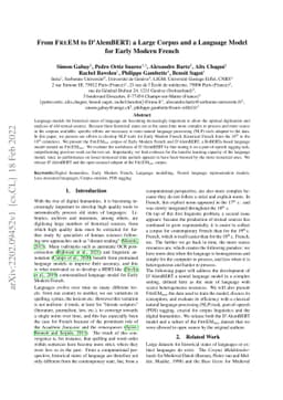 From FreEM to DÁlemBERT: a Large Corpus and a Language Model for Early
  Modern French