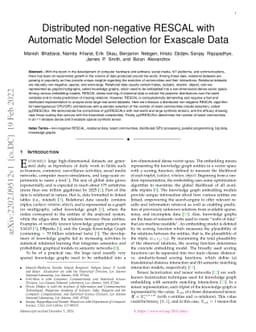 Distributed non-negative RESCAL with Automatic Model Selection for
  Exascale Data