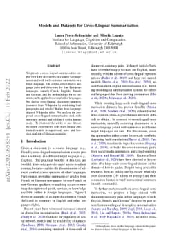 Models and Datasets for Cross-Lingual Summarisation