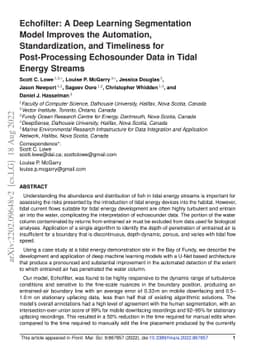 Echofilter: A Deep Learning Segmentation Model Improves the Automation,
  Standardization, and Timeliness for Post-Processing Echosounder Data in Tidal
  Energy Streams