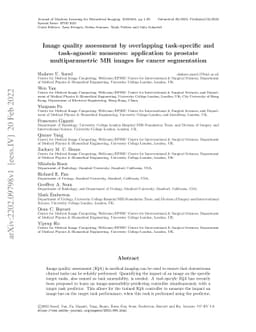 Image quality assessment by overlapping task-specific and task-agnostic
  measures: application to prostate multiparametric MR images for cancer
  segmentation
