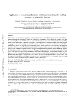 Applications of blockchain and artificial intelligence technologies for
  enabling prosumers in smart grids: A review