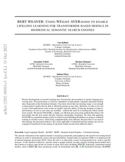 BERT WEAVER: Using WEight AVERaging to enable lifelong learning for
  transformer-based models in biomedical semantic search engines