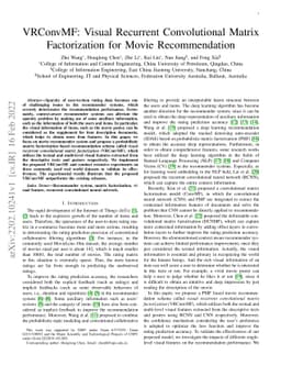 VRConvMF: Visual Recurrent Convolutional Matrix Factorization for Movie
  Recommendation