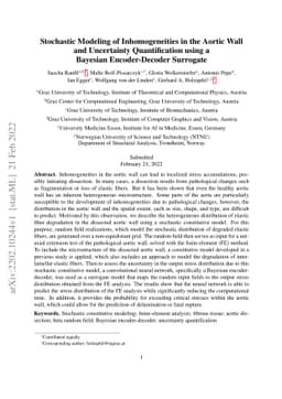 Stochastic Modeling of Inhomogeneities in the Aortic Wall and
  Uncertainty Quantification using a Bayesian Encoder-Decoder Surrogate