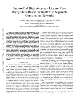 End-to-End High Accuracy License Plate Recognition Based on Depthwise
  Separable Convolution Networks