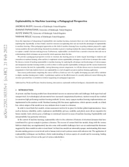 Explainability in Machine Learning: a Pedagogical Perspective