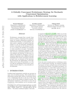 A Globally Convergent Evolutionary Strategy for Stochastic Constrained
  Optimization with Applications to Reinforcement Learning