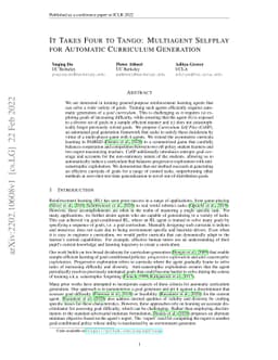 It Takes Four to Tango: Multiagent Selfplay for Automatic Curriculum
  Generation