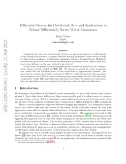 Differential Secrecy for Distributed Data and Applications to Robust
  Differentially Secure Vector Summation