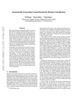 Automatically Generating Counterfactuals for Relation Classification