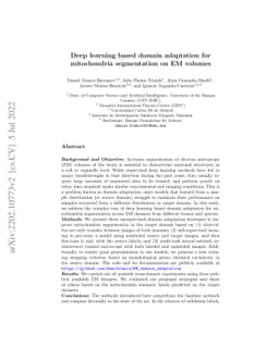 Deep learning based domain adaptation for mitochondria segmentation on
  EM volumes