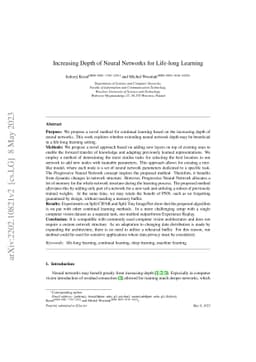 Increasing Depth of Neural Networks for Life-long Learning