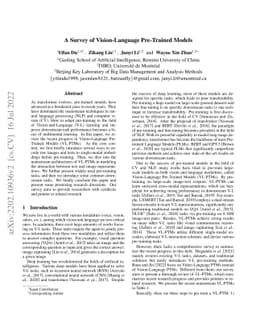 A Survey of Vision-Language Pre-Trained Models