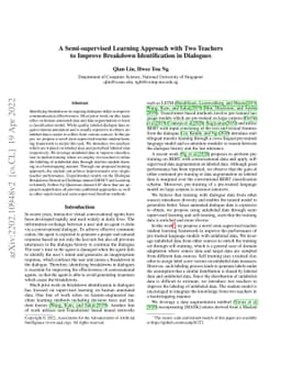 A Semi-supervised Learning Approach with Two Teachers to Improve
  Breakdown Identification in Dialogues