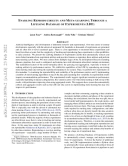 Enabling Reproducibility and Meta-learning Through a Lifelong Database
  of Experiments (LDE)