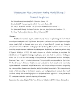 Wastewater Pipe Condition Rating Model Using K- Nearest Neighbors