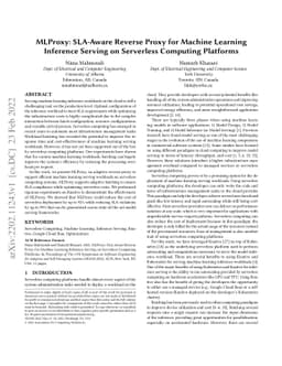 MLProxy: SLA-Aware Reverse Proxy for Machine Learning Inference Serving
  on Serverless Computing Platforms