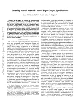 Learning Neural Networks under Input-Output Specifications