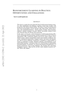 Reinforcement Learning in Practice: Opportunities and Challenges