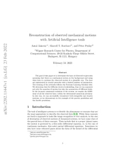 Reconstruction of observed mechanical motions with Artificial
  Intelligence tools