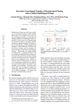 Zero-shot Cross-lingual Transfer of Prompt-based Tuning with a Unified
  Multilingual Prompt