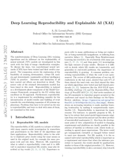 Deep Learning Reproducibility and Explainable AI (XAI)