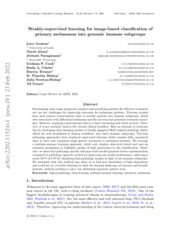 Weakly-supervised learning for image-based classification of primary
  melanomas into genomic immune subgroups