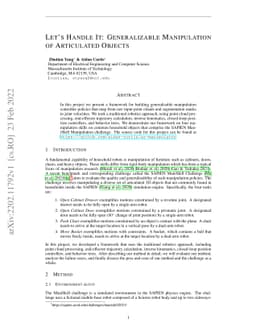 Let's Handle It: Generalizable Manipulation of Articulated Objects
