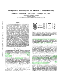Investigations of Performance and Bias in Human-AI Teamwork in Hiring
