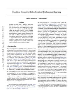 Consistent Dropout for Policy Gradient Reinforcement Learning