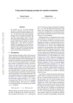 Using natural language prompts for machine translation