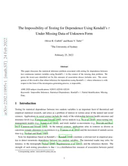 The Impossibility of Testing for Dependence Using Kendall's $τ$ Under
  Missing Data of Unknown Form