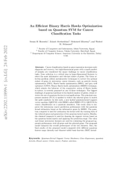An Efficient Binary Harris Hawks Optimization based on Quantum SVM for
  Cancer Classification Tasks