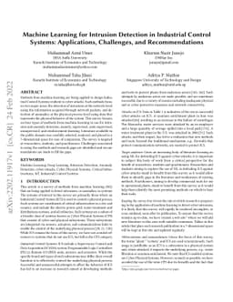 Machine Learning for Intrusion Detection in Industrial Control Systems:
  Applications, Challenges, and Recommendations