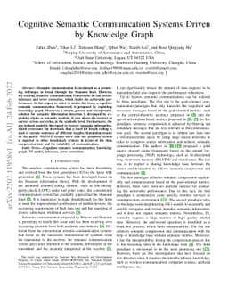 Cognitive Semantic Communication Systems Driven by Knowledge Graph
