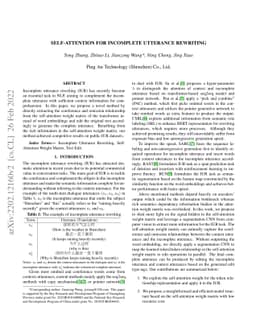 Self-Attention for Incomplete Utterance Rewriting