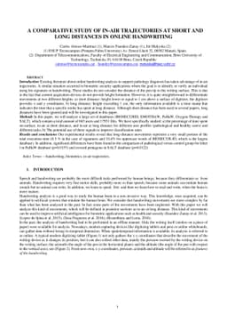 A comparative study of in-air trajectories at short and long distances
  in online handwriting