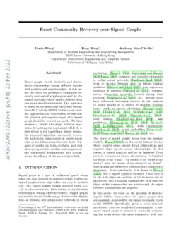 Exact Community Recovery over Signed Graphs