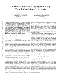 A Method for Waste Segregation using Convolutional Neural Networks